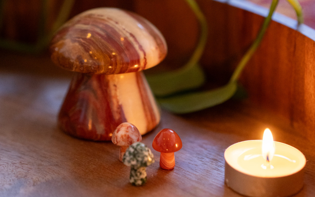 mushroom crystals near candle