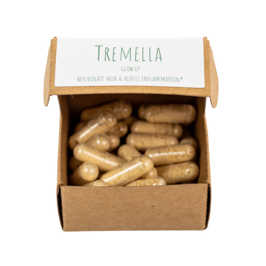 tremella mushroom supplement in capsules inside box