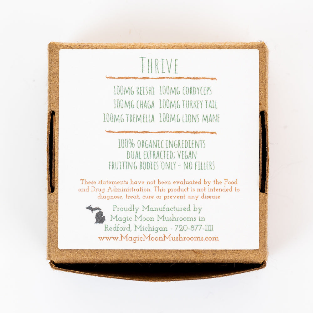 Thrive backside label of supplement box