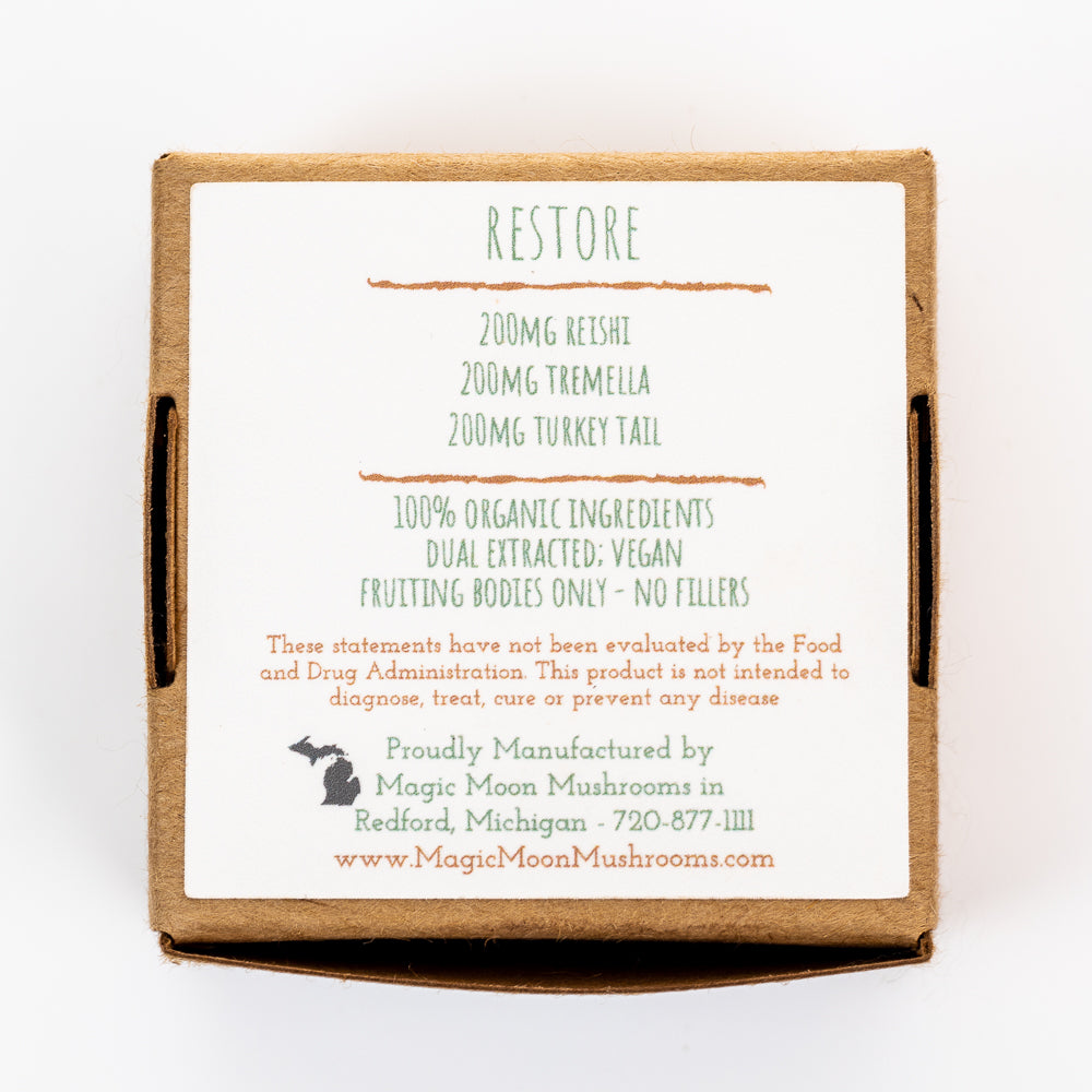 back label of restore supplements box